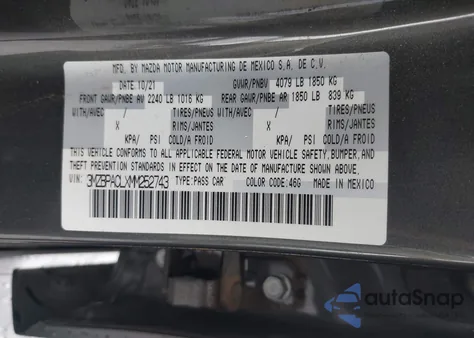 2021 Mazda Mazda3 Preferred из США, поврежденный, VIN 3MZBPACLXMM252743